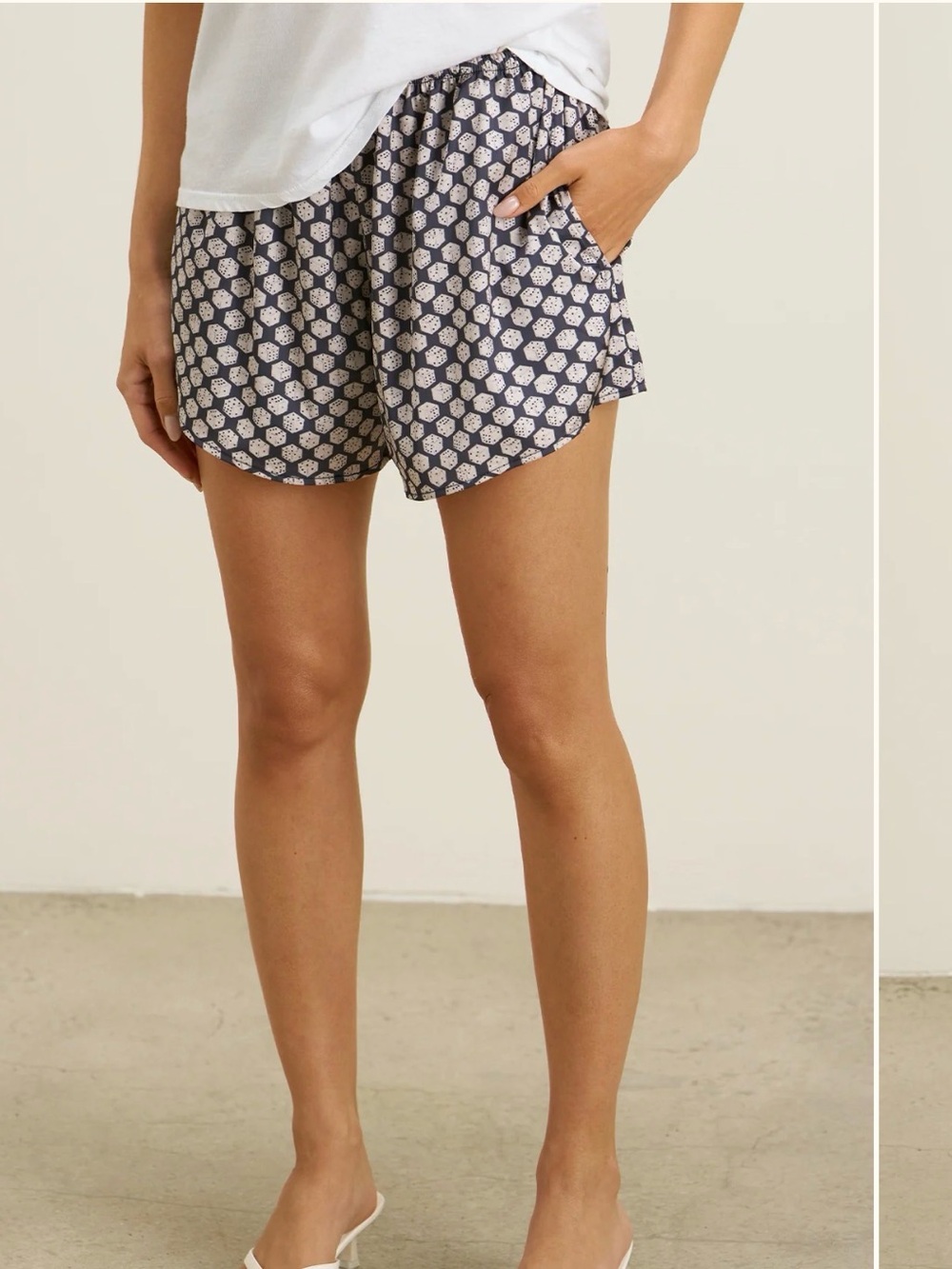 07. Joah Brown Breezy Shorts in navy dice satin